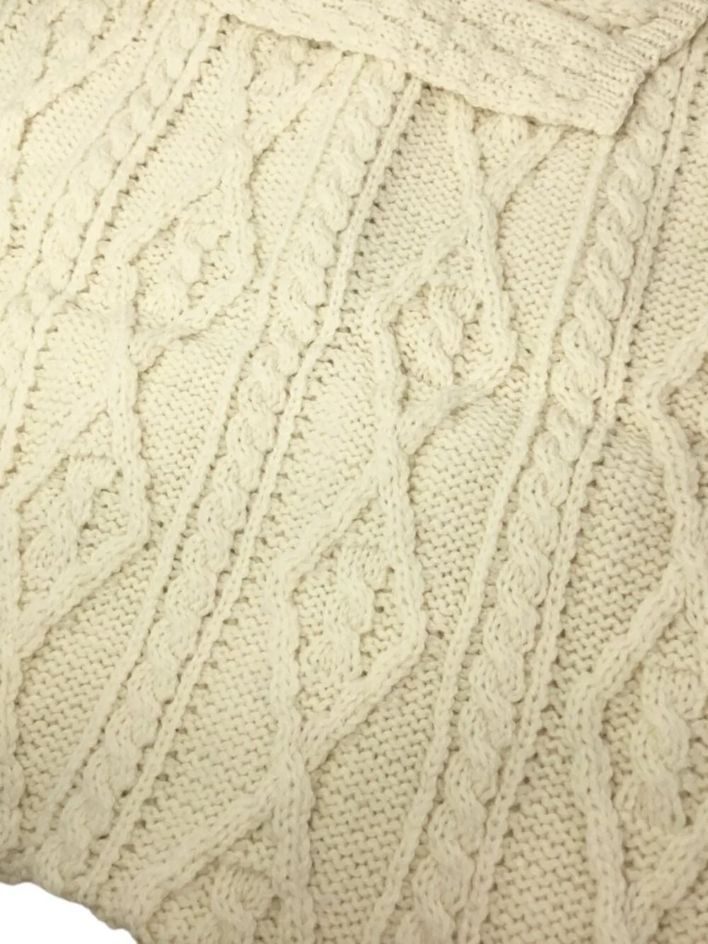 Kilronan Merino Wool Throw NIP Diamond Cable Knit Aran Ireland Natural 42 x 68